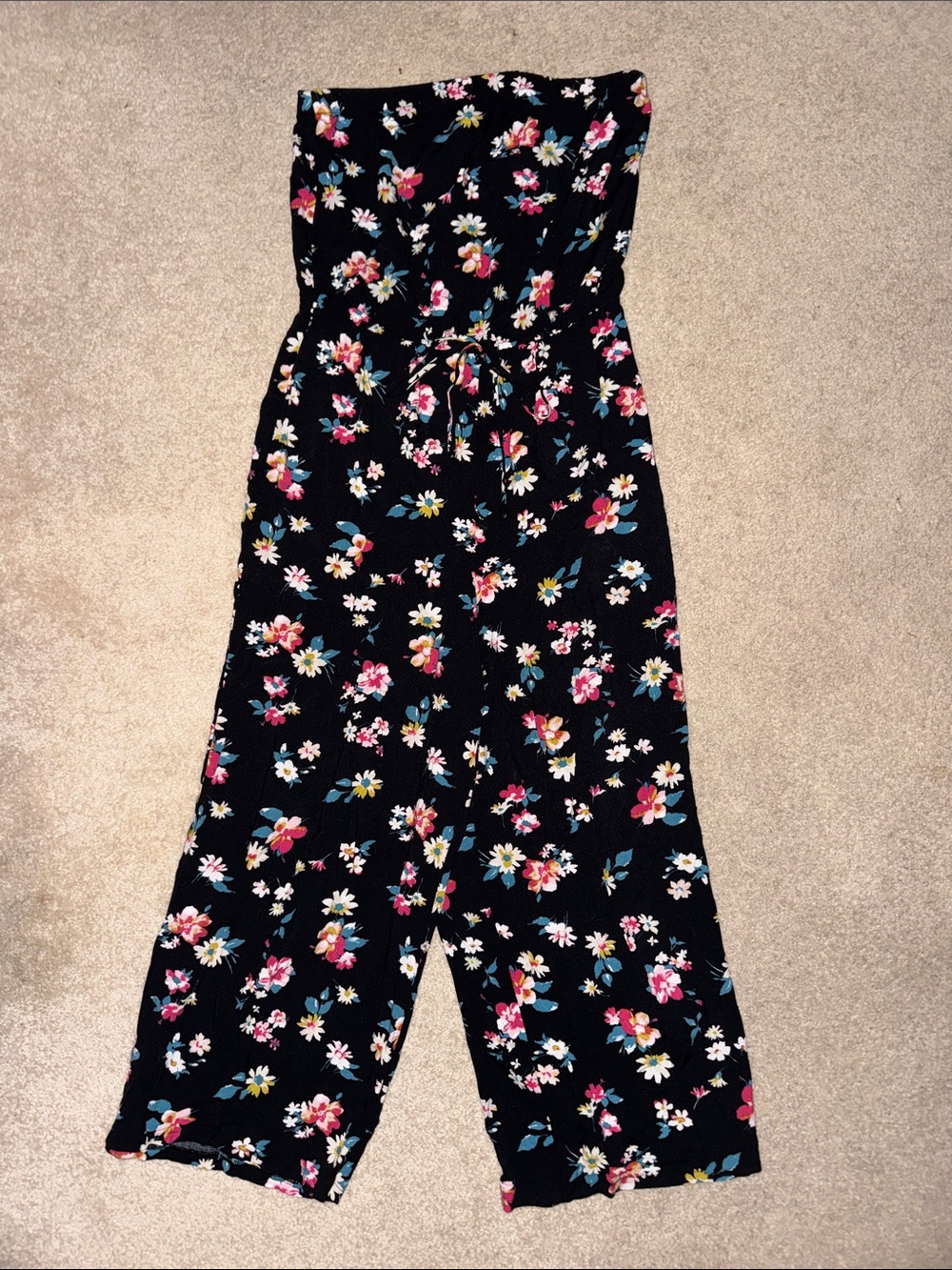 Polly & Esther Black Strapless Floral Jumpsuit